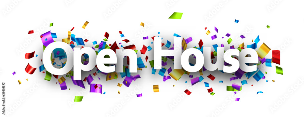 Sign with colorful cut out ribbon confetti background. Design element. Vector illustration. Sign with colorful cut out ribbon confetti background. Design element. Vector illustration.