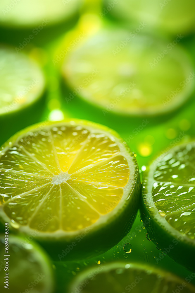 Juicy lime slices with green and blurring background Juicy lime slices with green and blurring background
