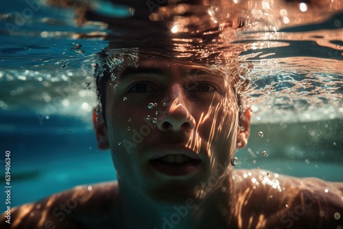 Young man underwater in pool © Fotograf