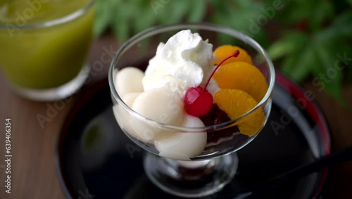 fruit cream shiratama zenzai, traditional japanese dessert