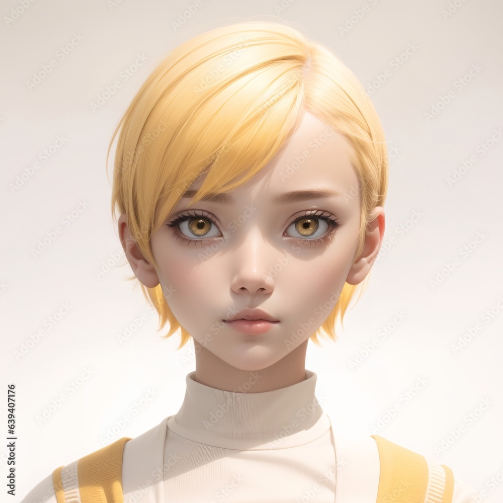 3D portrait of a short haired girl in casual outfit 3D portrait of a short haired girl in casual outfit