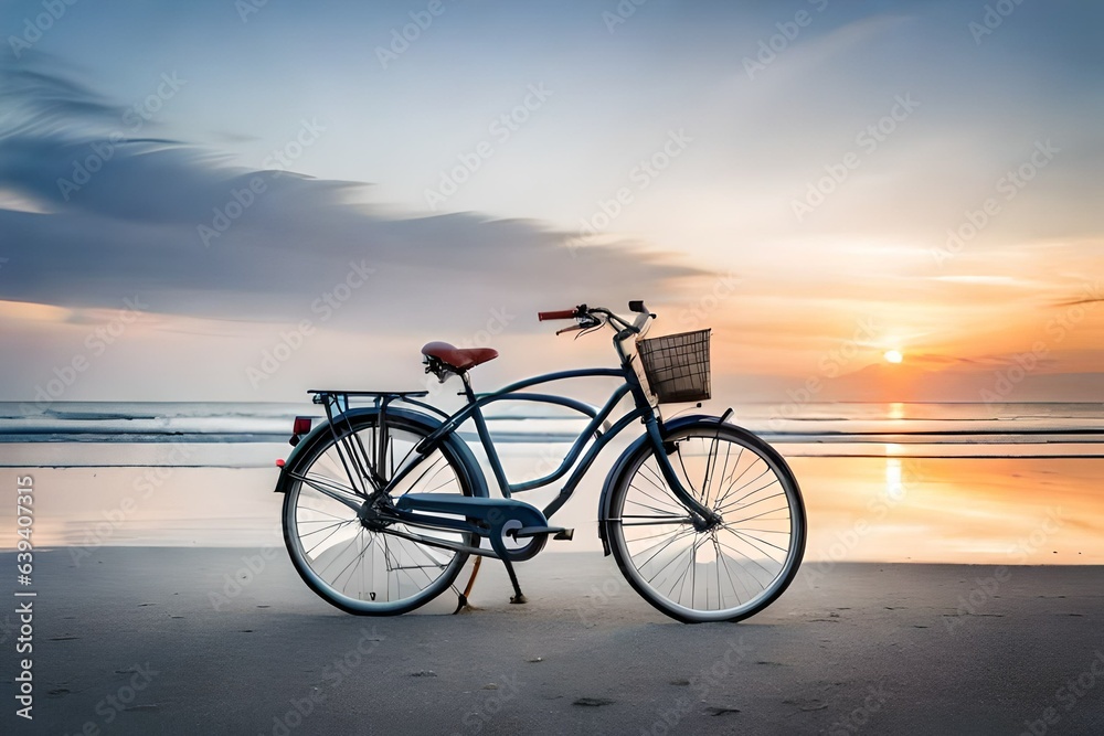 Bicycle parked on the beach in Netherlands