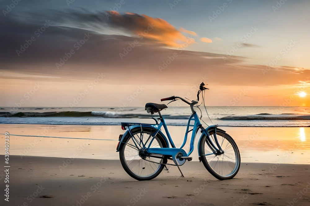 Bicycle parked on the beach in Netherlands