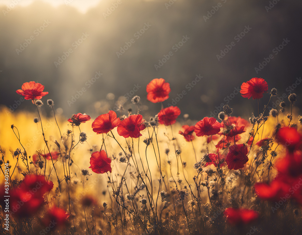 Obraz premium Beautiful natural floral background with field full of flowers in bloom