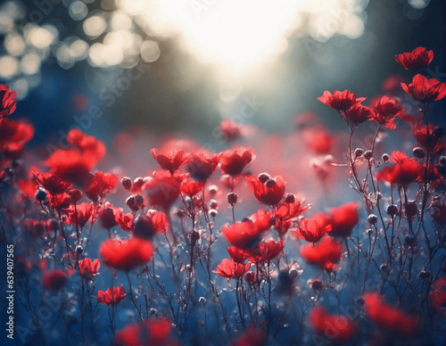 Beautiful natural floral background with field full of flowers in bloom