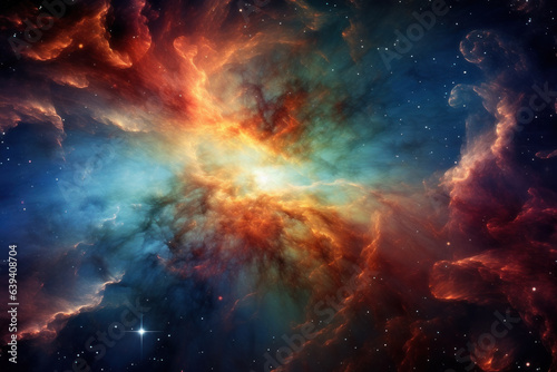 Deep space abstract background with vibrant nebulas, sparkling star fields, and remote galaxies © ChaoticDesignStudio