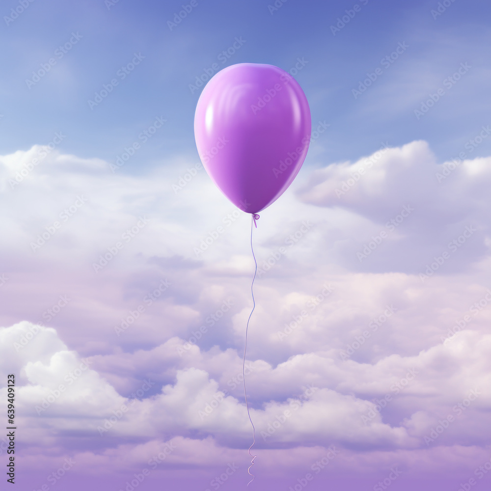Obraz premium A violet balloon with a cloudy sky backdrop.