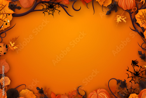 Halloween decorations on orange background.