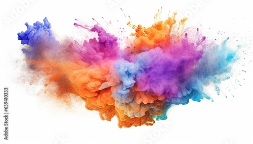 Abstract powder splatted background. Colored cloud on white background. Colorful dust explode.