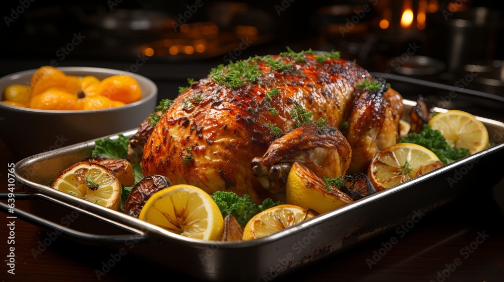 cooked pheasant with a golden fried crust. Baked turkey with lemon and vegetables, A traditional Thanksgiving dish in America. Protein high-calorie food.
cooked pheasant with a golden fried crust. Baked turkey with lemon and vegetables, A traditional Thanksgiving dish in America. Protein high-calorie food.