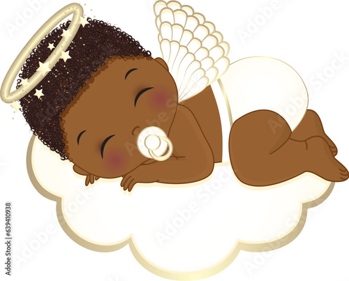 Vector Cute Angel Boy in White Diaper Sleeping on the Cloud