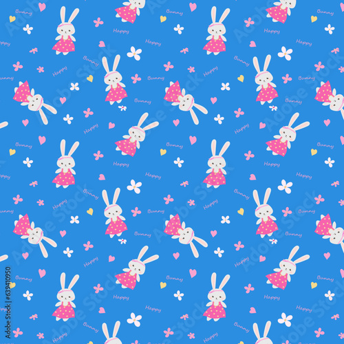 A pattern with a cute baby rabbit in a dress