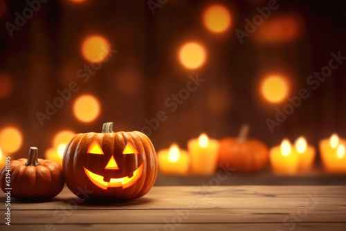 Halloween background. pumpkin, Jack O Lantern with copy space. Generative ai...