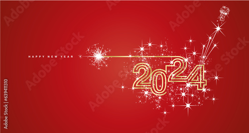 New year event 2024 compact white triple line design white sparkle firework champagne open new year eve golden red vector wallpaper greeting card