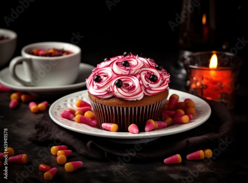 Halloween cupcakes on dark background