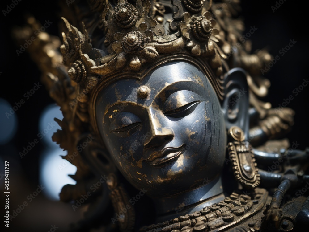 Obraz premium A buddha statue with its eyes close, at sunrise