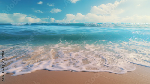 A serene sandy beach with gentle waves
