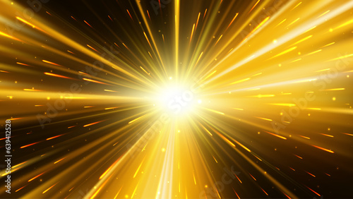 Light effect. Star burst. Gold glitter star or sun. Vector background