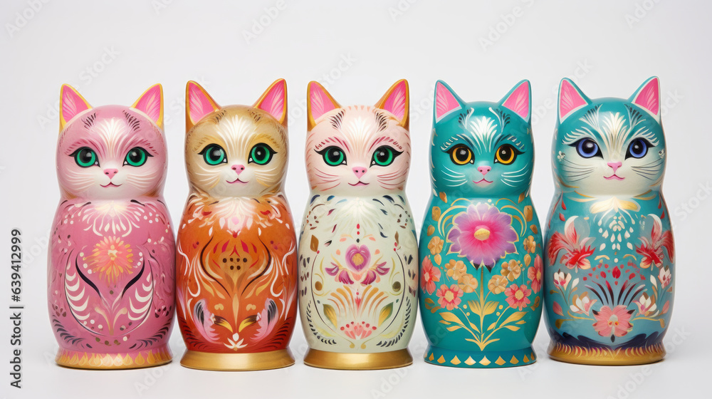 Colorful painted cats sitting together in a