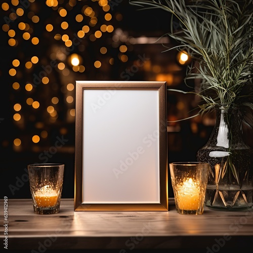framed poster on restaurant, poster mockup