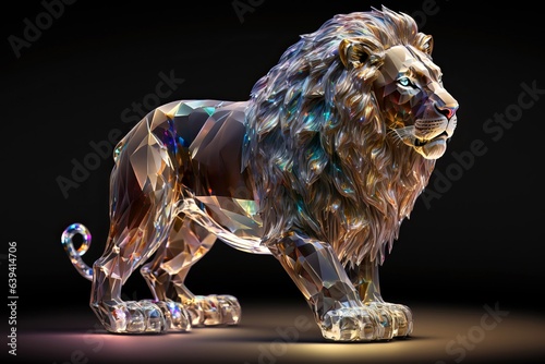 digital lion in polygons. king of beasts. technology wild concept.
