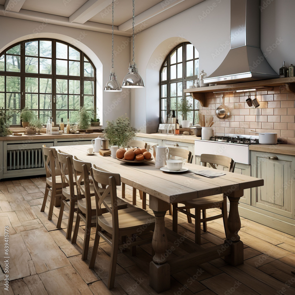 Lovely Nordic-style Kitchen. Natural wood, large windows
