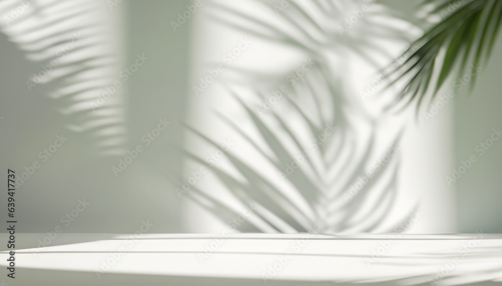 Abstract studio background for product presentation. Empty room with shadows of window and flowers and palm leaves . 3d room with copy space. Summer concert. backdrop. beauty product placement. Abstract studio background for product presentation. Empty room with shadows of window and flowers and palm leaves . 3d room with copy space. Summer concert. backdrop. beauty product placement.