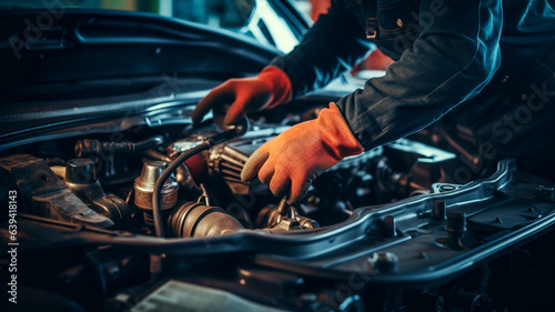 mechanic repairing an engine, illustration of a car repairman, Generative AI