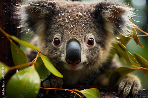 Marsupial bear koala on eucalyptus tree photo