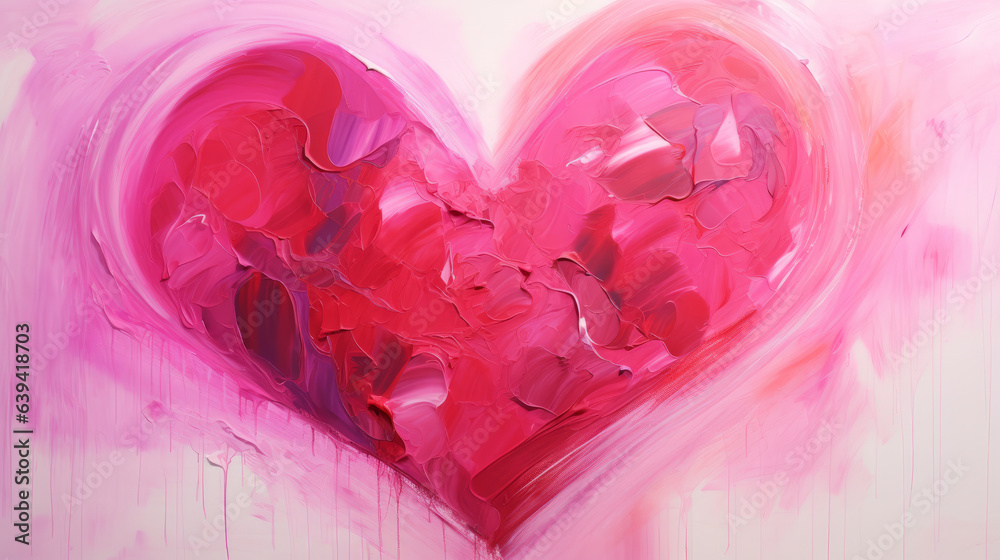 A pink heart painting on a white
