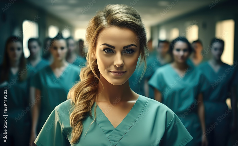 Fototapeta premium Doctor intern, Beautiful of a young nursing student standing in hospital, Medical concept.