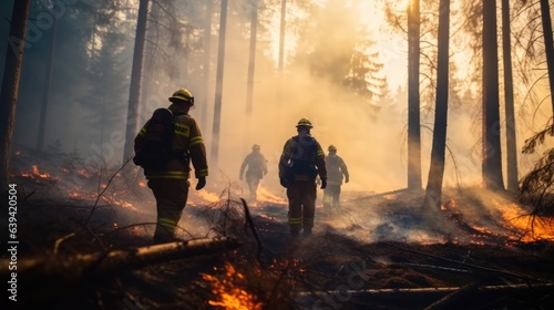 Firefighters fight a forest fire.