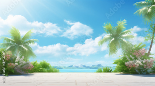 A vibrant tropical landscape with palm trees