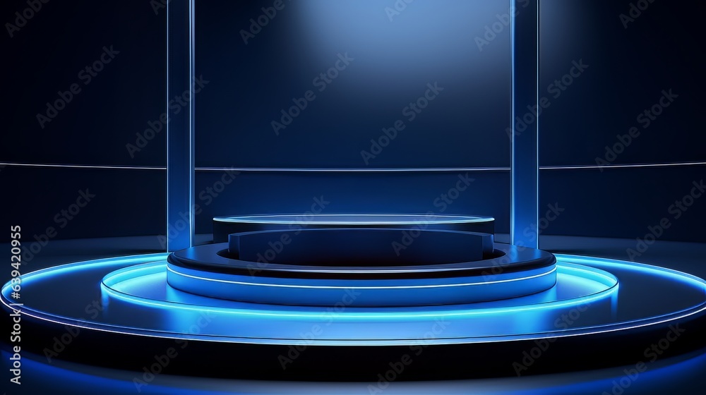 Abstract minimalistic dark blue scene with geometric shapes. visualization AI Abstract minimalistic dark blue scene with geometric shapes. visualization AI