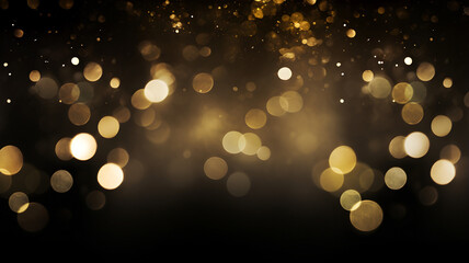 Golden bokeh, raining light, blurry lights, blurry background, gold confettis on a black background, yellow and orange, night lights, city lights, haze, depth of field, round bokeh, circle bokeh