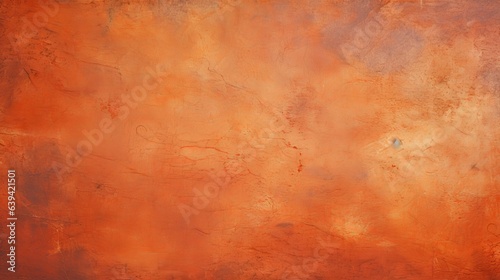 Photo of an abstract painting with warm tones on a textured wall