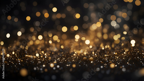 Golden bokeh, raining light, blurry lights, blurry background, gold confettis on a black background, yellow and orange, night lights, city lights, haze, depth of field, round bokeh, circle bokeh