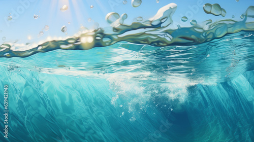 A vibrant blue ocean with sparkling bubbles © LabirintStudio
