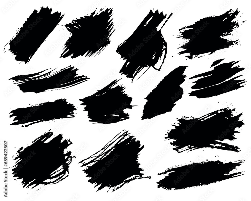 brush, black paint stroke, black ink smudge set, black ink splatter grunge style graphic resource