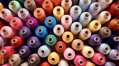 A vibrant display of colorful thread spools