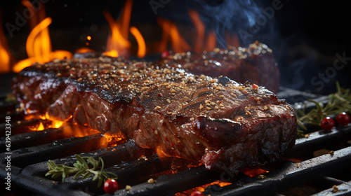 photography of a slice of meat on the barbecue