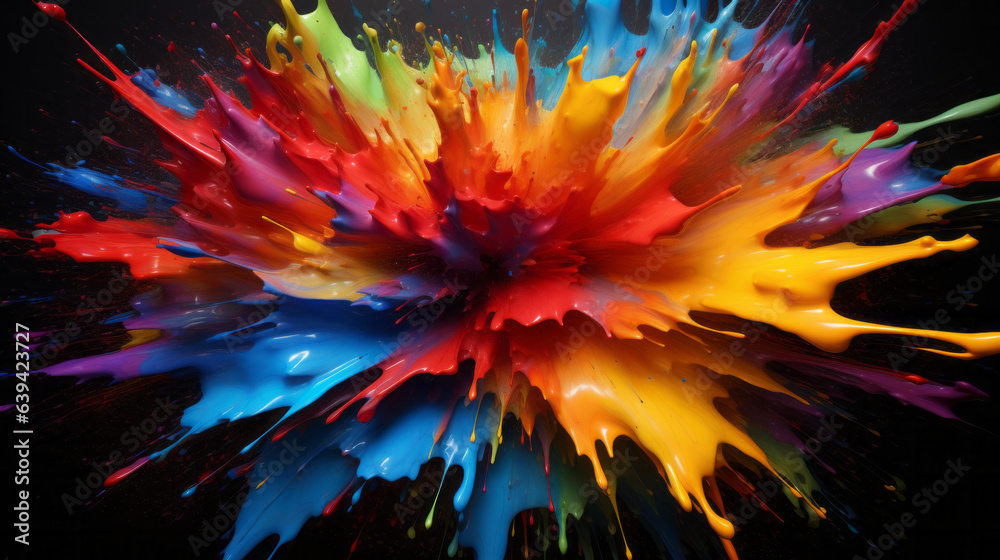 A vibrant explosion of colorful paint on