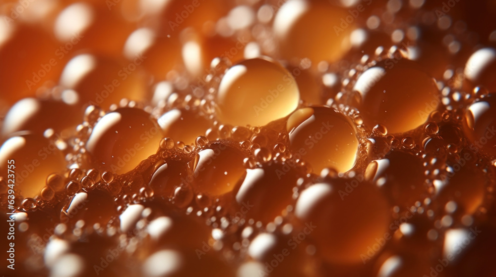 Magnified shot of beads of gravy cascading down the surface of the s in sugary slow motion. Magnified shot of beads of gravy cascading down the surface of the s in sugary slow motion.