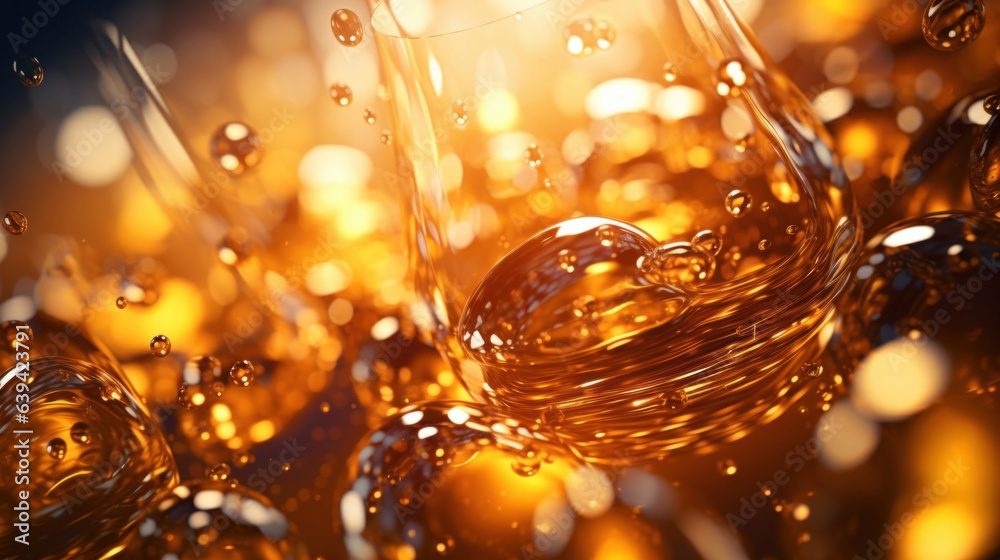 Vibrant reflections of light reflecting off each tiny bubble of the freshly poured bourbon.