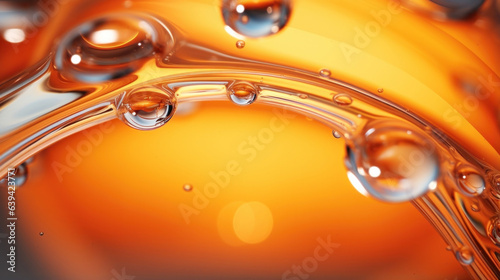 Close up of a bubble suspended in the thick liquid of the vinegar its surface glowing opalescently as it slowly descends. photo