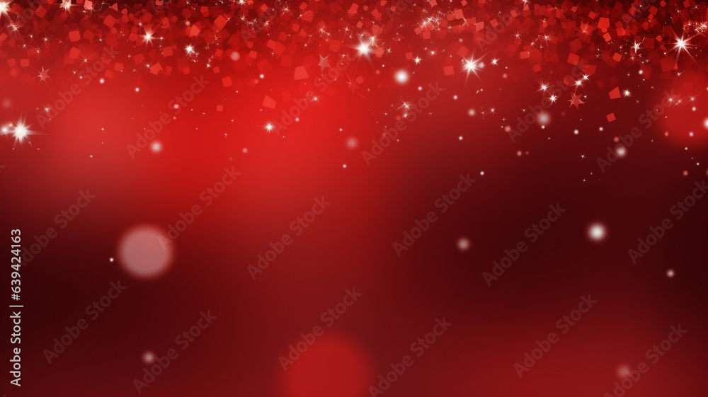 Abstract light bokeh red Christmas background, copy space, red glittery Christmas.