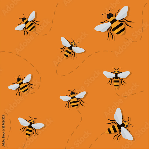 Seamless pattern background with bee and wasp insect icons Vector