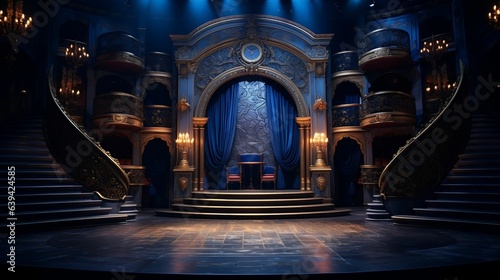 Theatrical stage with elaborate set design 