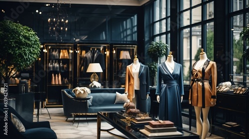 Upscale fashion boutique interior with mannequins
