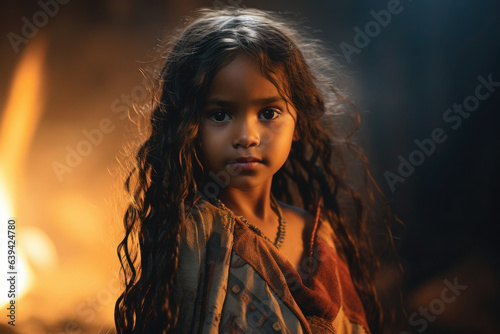 Indian child from South and North America. portrait baby indian on dark background